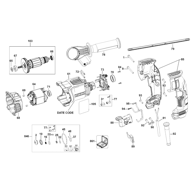 Młotowiertarka - DEWALT D25144K TYP1 - (rysunek techniczny)
