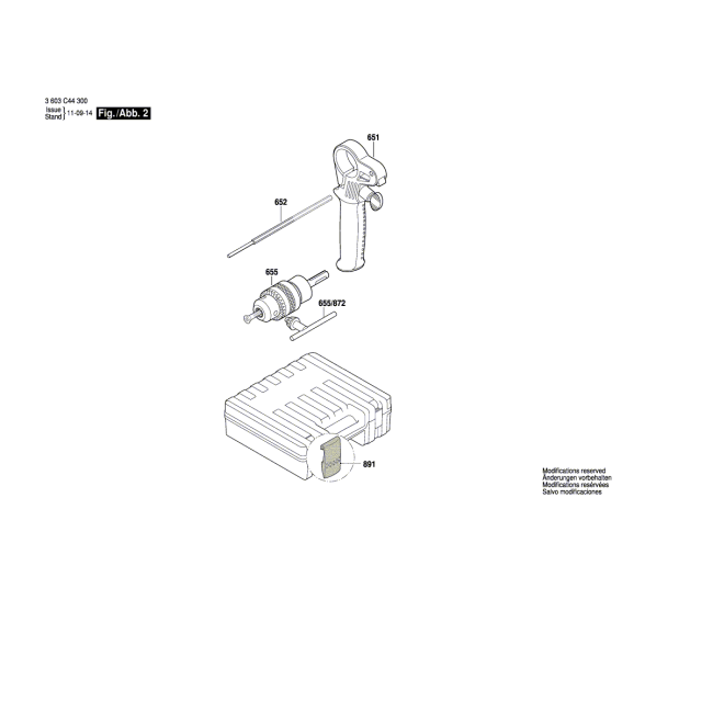 Młot udarowy - BOSCH ZIELONY PBH2000RE 3603C44300 - (rysunek techniczny)
