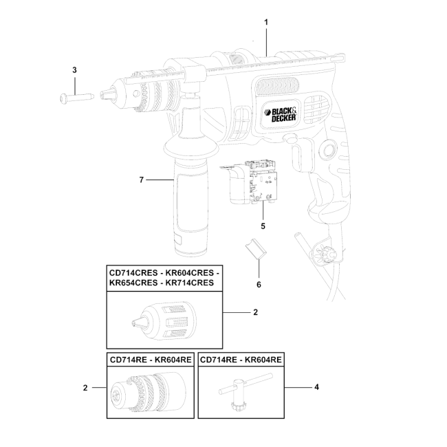 Wiertarka udarowa - BLACK&DECKER CD714CRES Typ 2 - (rysunek techniczny)

