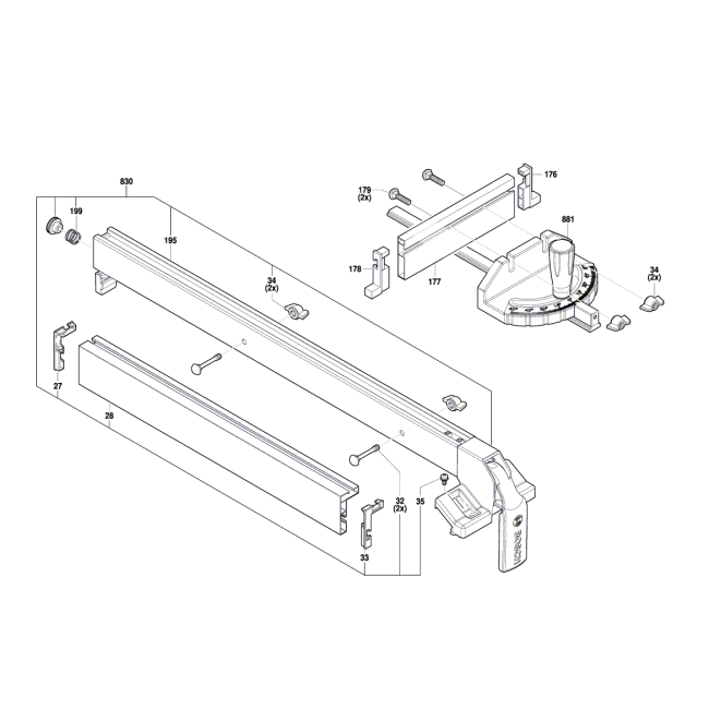 Piła stołowa - BOSCH NIEBIESKI GTS254 3601M45000 - (rysunek techniczny)
