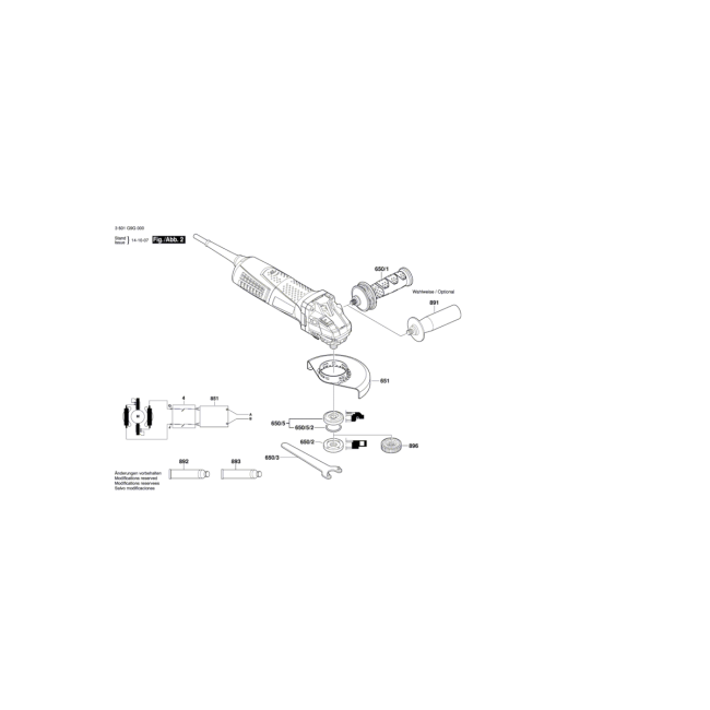 Szlifierka kątowa - BOSCH NIEBIESKI GWS17-125CI 3601G9G000 - (rysunek techniczny)
