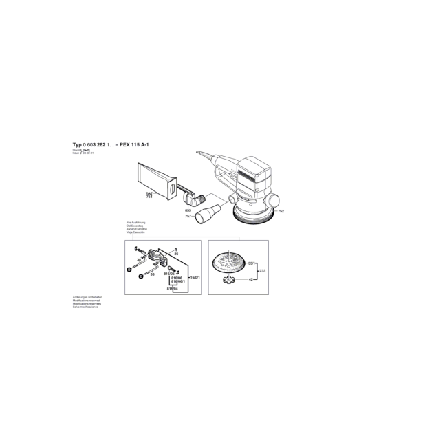 Szlifierka mimośrodowa - BOSCH ZIELONY PEX115A-1  0603282103 - (rysunek techniczny)
