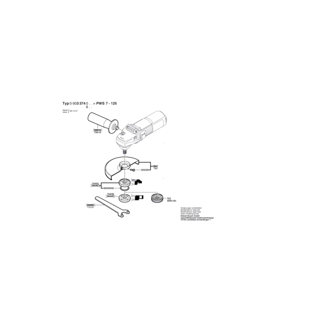 Szlifierka kątowa - BOSCH ZIELONY PWS7-125 0603374003 - (rysunek techniczny)
