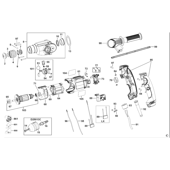 Młotowiertarka - DEWALT D25013 Typ 1 - (rysunek techniczny)
