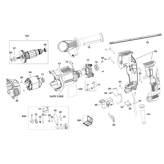 Wkrętarka akumulatorowa - DEWALT D25144 Typ 1 - (rysunek techniczny)
