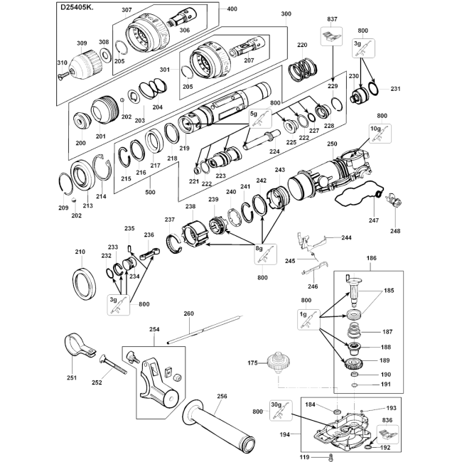 Młotowiertarka - DEWALT D25405 Typ 2 - (rysunek techniczny)
