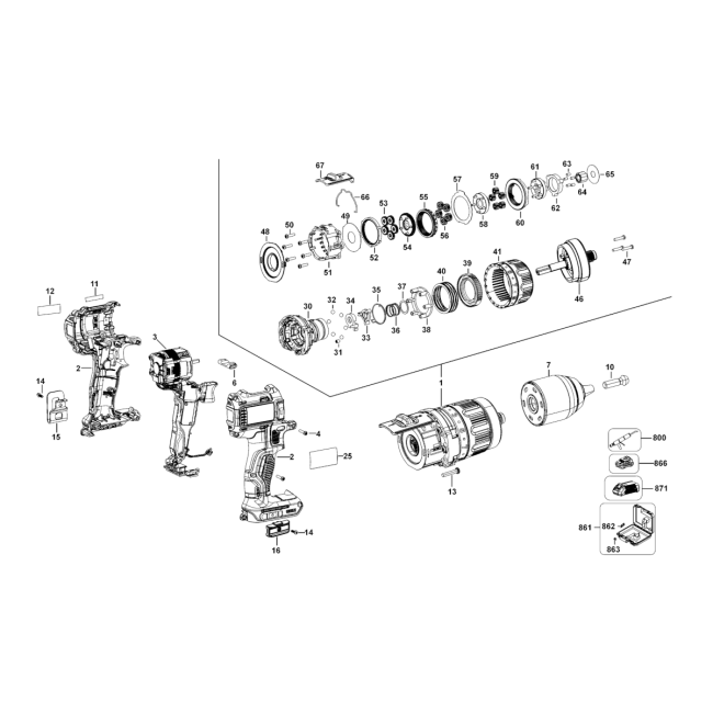 Wiertarko-wkrętarka akumulatorowa - DEWALT DCD737 Typ 10 - (rysunek techniczny)

