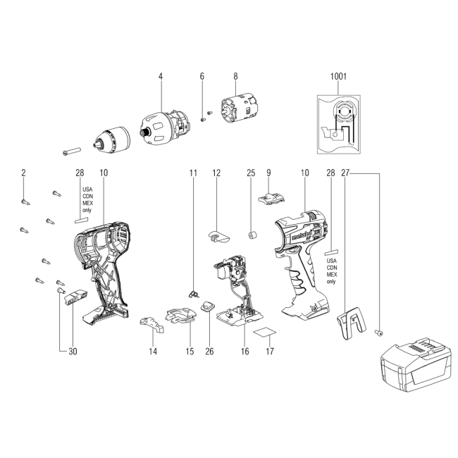 Wiertarko-wkrętarka akumulatorowa - METABO BS18LT 02102000 - (rysunek techniczny)
