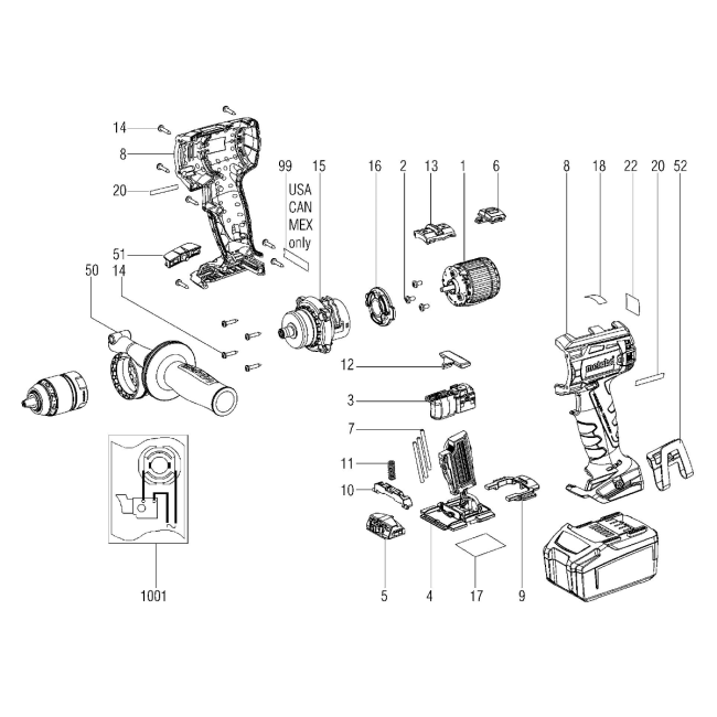 Wiertarko-wkrętarka akumulatorowa - METABO BS18LTXBLQUICK 02197000 - (rysunek techniczny)
