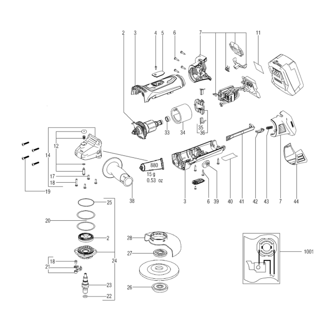 Szlifierka kątowa - METABO W18LTX125 02174000 - (rysunek techniczny)
