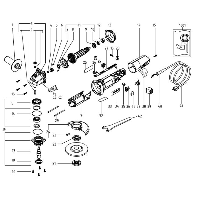 Szlifierka kątowa - METABO W6-115 06111000 - (rysunek techniczny)
