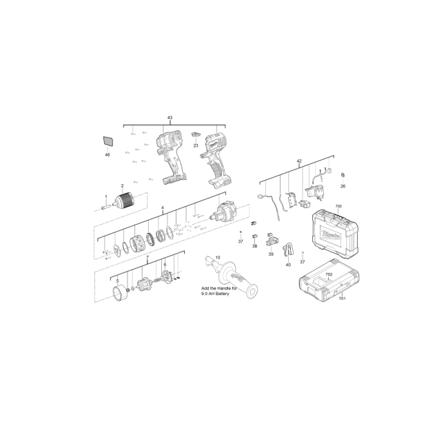 Wiertarko-wkrętarka akumulatorowa - MILWAUKEE M18BDD-0 4000447941 - (rysunek techniczny)
