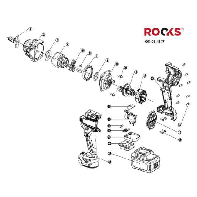 20V AQ-ONE Klucz udarowy 750 Nm, kpl z akumulatorem 4Ah, BMC - ROOKS OK-03.4317 