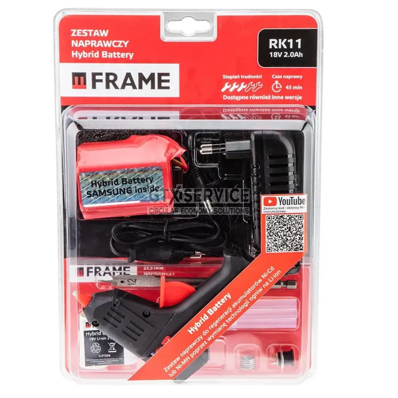 Zestaw naprawczy Hybrid Battery :18V 2.0Ah do Zestawy naprawcze Hybrid Battery do regeneracji akumulatorów Ni-Cd lub Ni-MH poprzez wymianę technologii ogniw na Li-ion - FRAME SW_RK