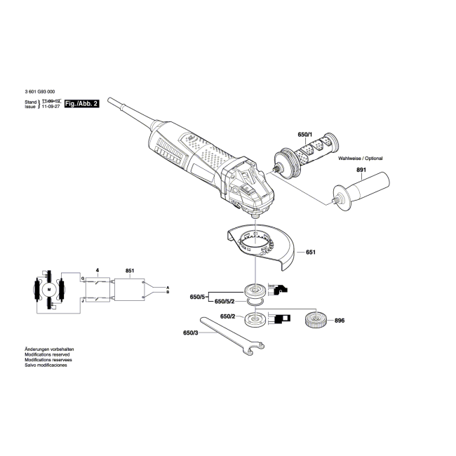 Angle grinder - BOSCH NIEBIESKI GWS12-125 3601G93000 - (rysunek techniczny)
