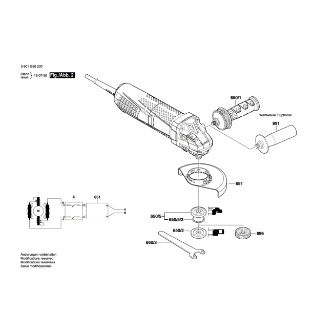 Angle grinder - BOSCH Niebieski                                    GWS15-150CIP                                3601G98200 - (rysunek techniczny)
                                