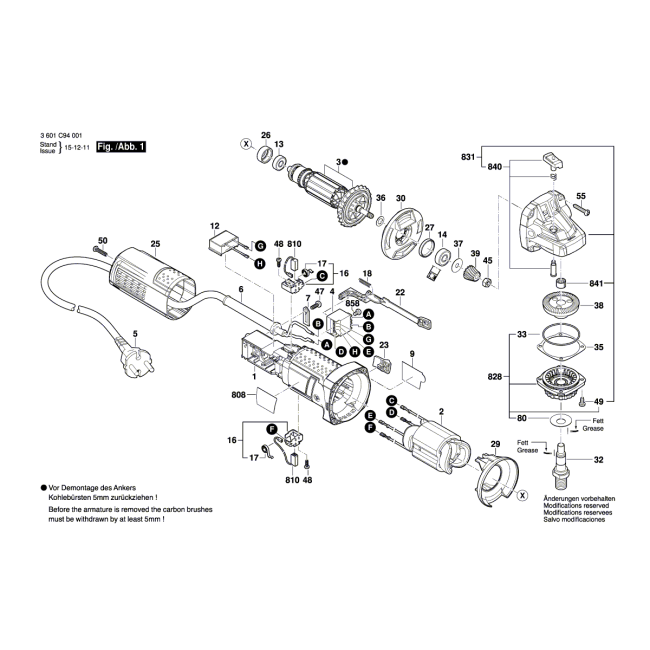 Angle grinder - BOSCH NIEBIESKI GWS750 3601C94001 - (rysunek techniczny)
