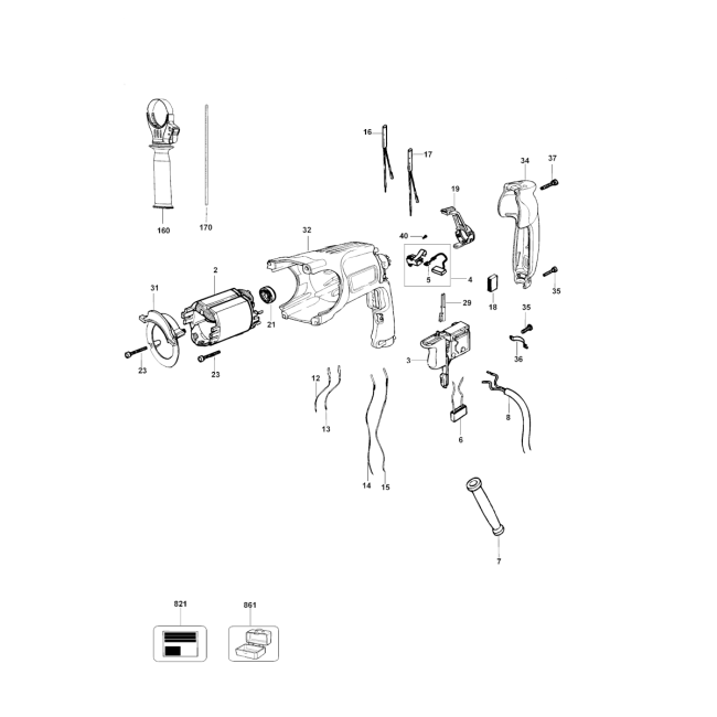 Rotary hammer drill - DEWALT D25103 Typ 3 - (rysunek techniczny)
