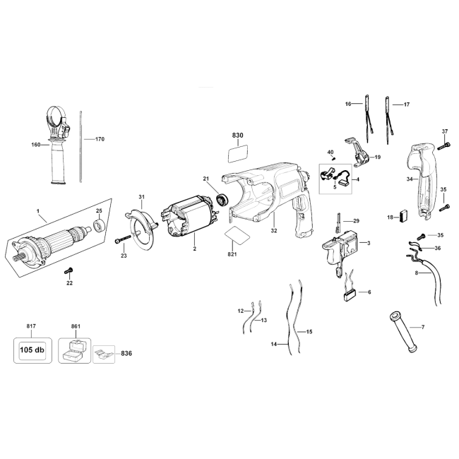 Rotary hammer drill - DEWALT D25124K Typ1 - (rysunek techniczny)
