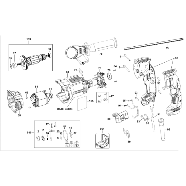 Rotary hammer drill - DEWALT D25134 Typ 10 - (rysunek techniczny)
