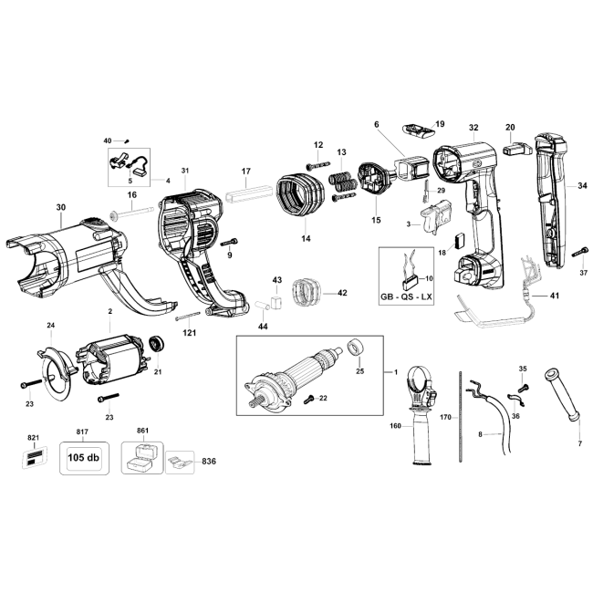 Rotary hammer drill - DEWALT D25223 Typ 2 - (rysunek techniczny)

