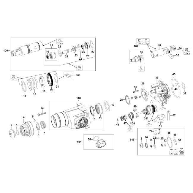 Rotary hammer drill - DEWALT D25263 Typ 1 - (rysunek techniczny)
