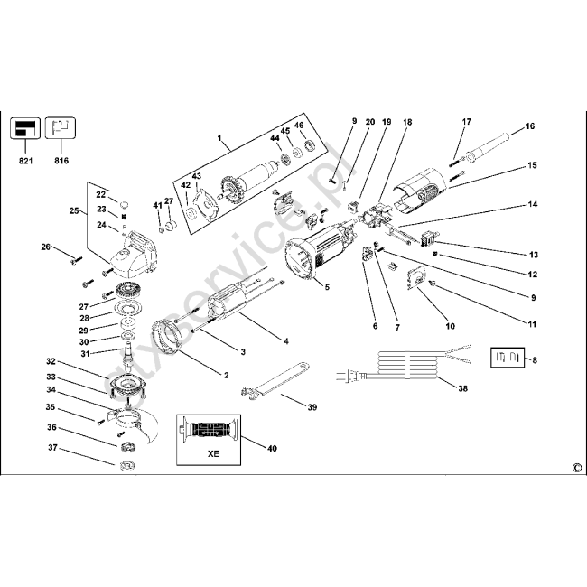 Angle grinder - DEWALT D28000 Typ 1 - (rysunek techniczny)
