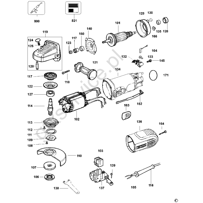 Angle grinder - DEWALT D28108 Typ 1 - (rysunek techniczny)
