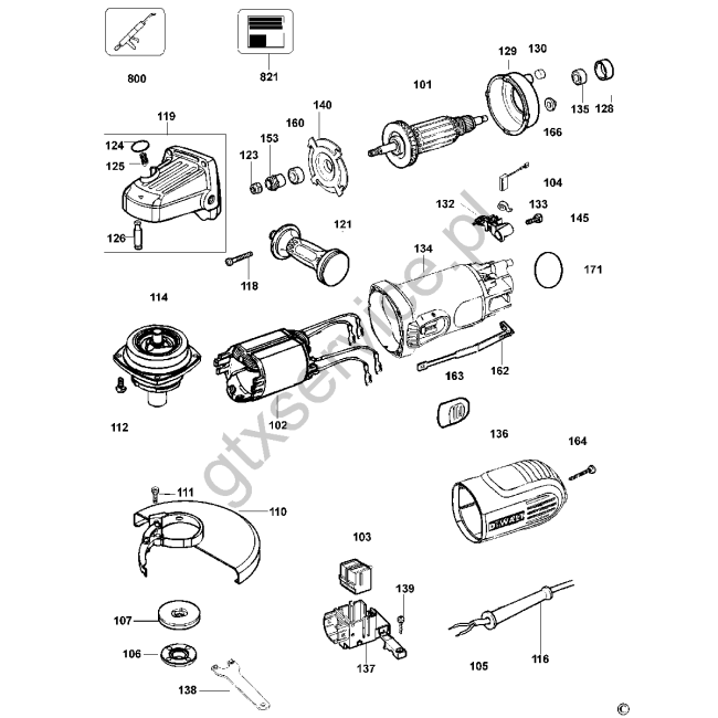 Angle grinder - DEWALT D28128 Typ 1 - (rysunek techniczny)
