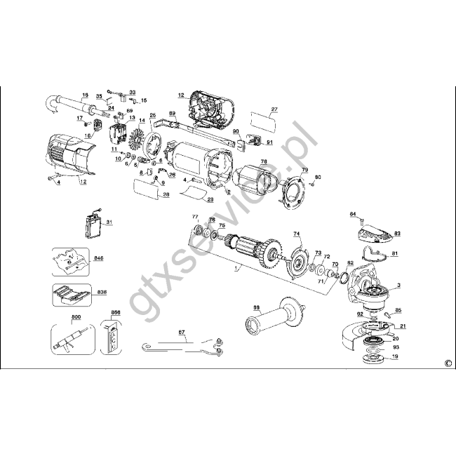 Angle grinder - DEWALT                        D28131                            Typ 1 - (rysunek techniczny)
                        