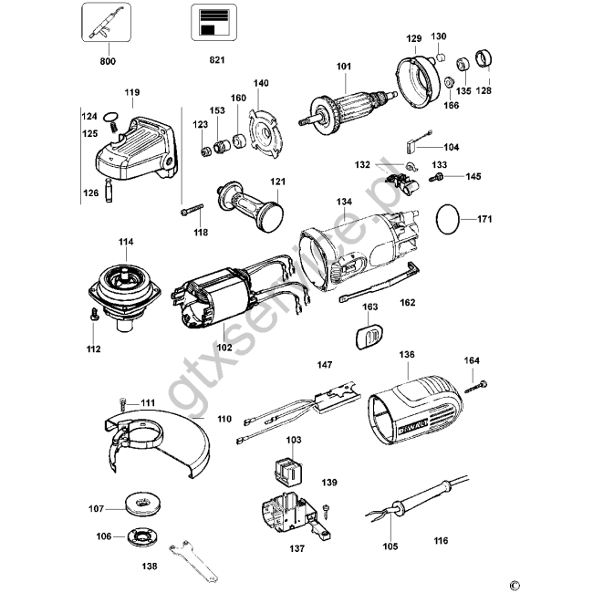 Angle grinder - DEWALT D28152 Typ 1 - (rysunek techniczny)
