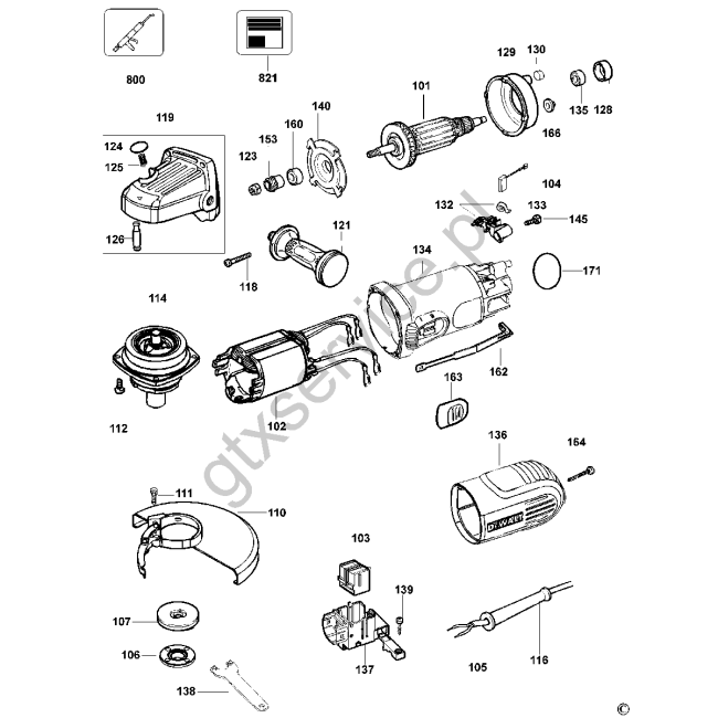 Angle grinder - DEWALT D28154 Typ 1 - (rysunek techniczny)
