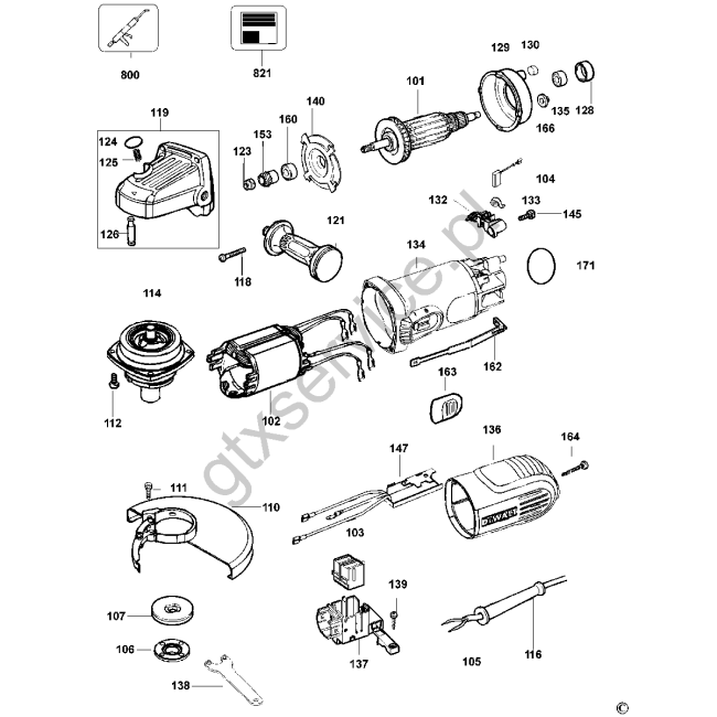 Angle grinder - DEWALT D28155 Typ 1 - (rysunek techniczny)
