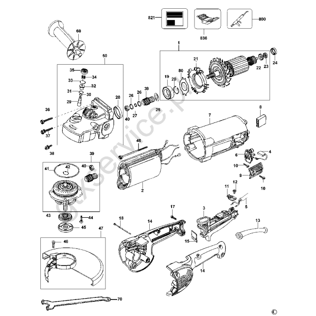 Angle grinder - DEWALT D28401 Typ 1 - (rysunek techniczny)
