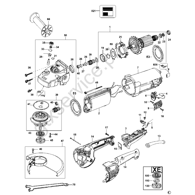 Angle grinder - DEWALT D28411 Typ 2 - (rysunek techniczny)
