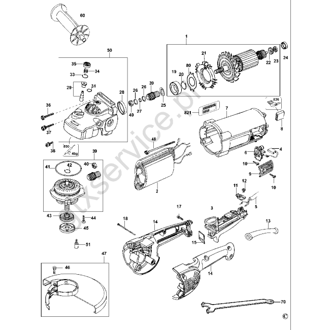 Angle grinder - DEWALT D28411-LX Typ 4 - (rysunek techniczny)
