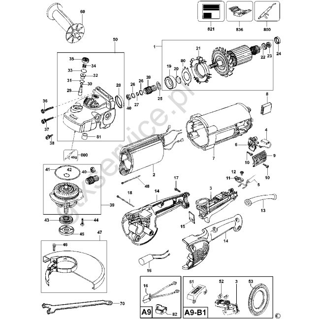 Angle grinder - DEWALT D28413 Typ 1 - (rysunek techniczny)
