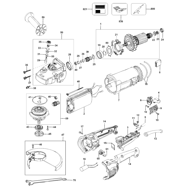 Angle grinder - DEWALT D28423 Typ 1 - (rysunek techniczny)
