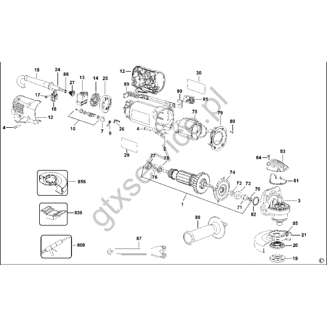 Angle grinder - DEWALT                        D28800                            Typ 1 - (rysunek techniczny)
                        