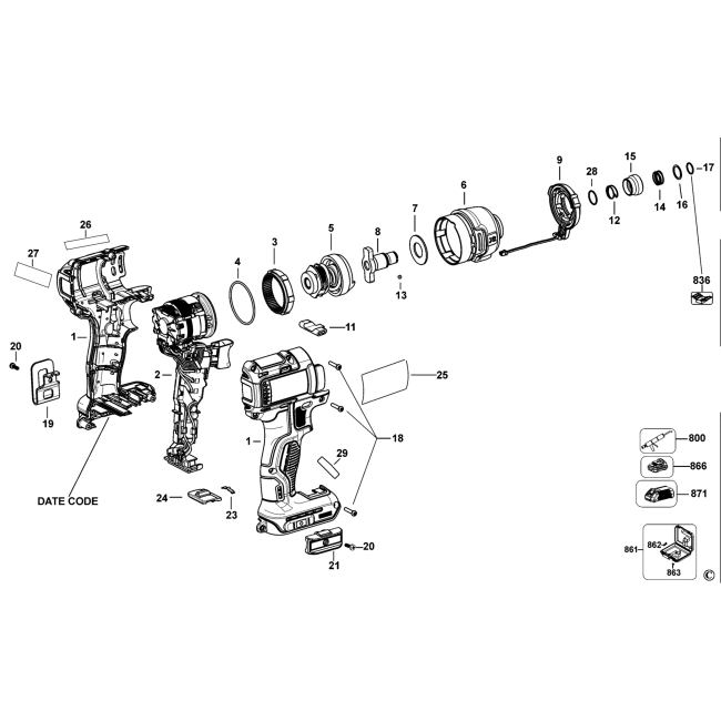 Cordless drill - DEWALT DCF887 Typ 1 - (rysunek techniczny)
