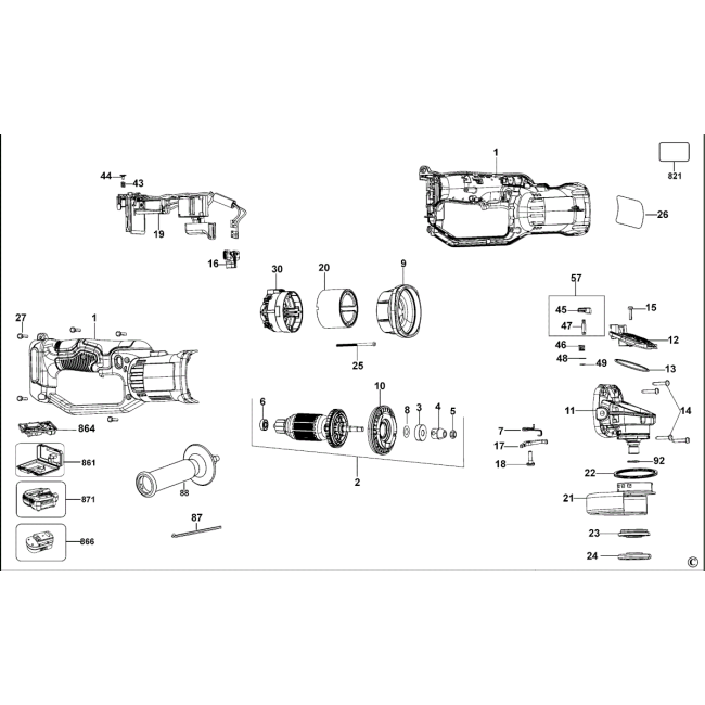 Angle grinder - DEWALT DCG412 Typ 11 - (rysunek techniczny)
