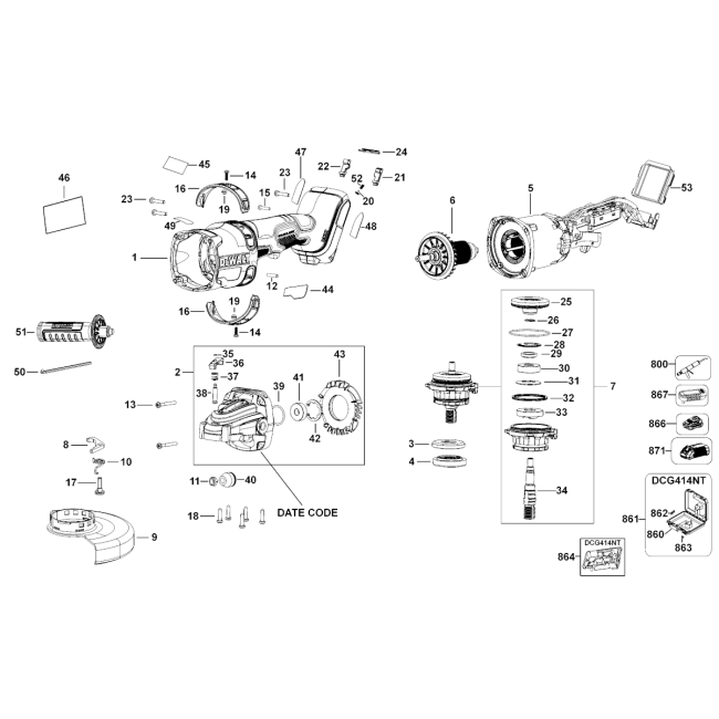 Angle grinder - DEWALT DCG414 Typ 3 - (rysunek techniczny)
