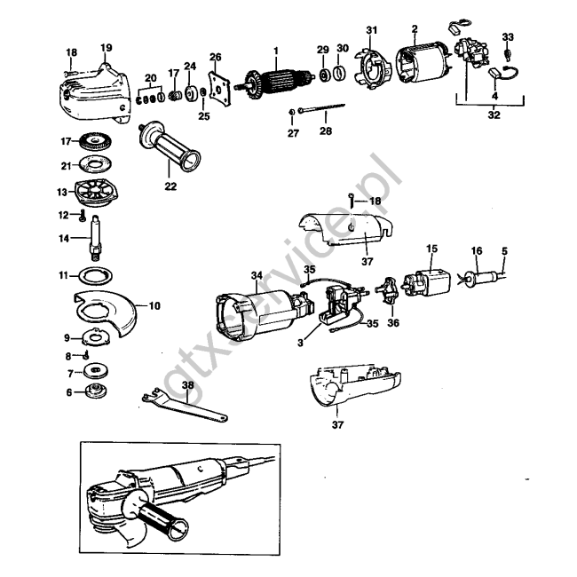 Angle grinder - DEWALT DW405 Typ 1 - (rysunek techniczny)
