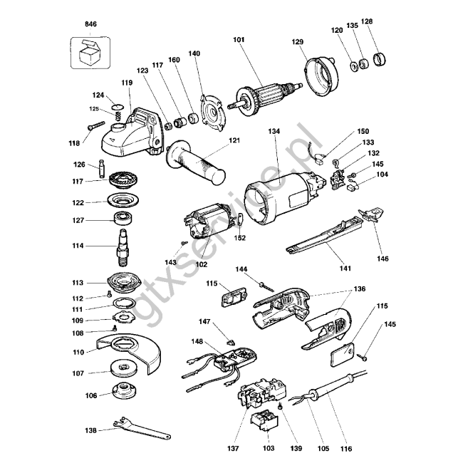 Angle grinder - DEWALT DW451K Typ 1 - (rysunek techniczny)
