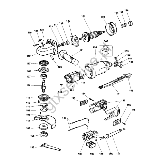 Angle grinder - DEWALT DW456 Typ 1 - (rysunek techniczny)
