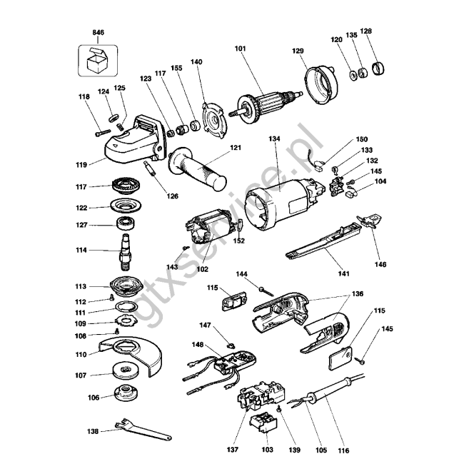 Angle grinder - DEWALT DW458 Typ 1 - (rysunek techniczny)
