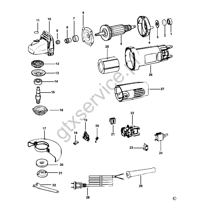 Angle grinder - DEWALT DW800 Typ 1 - (rysunek techniczny)
