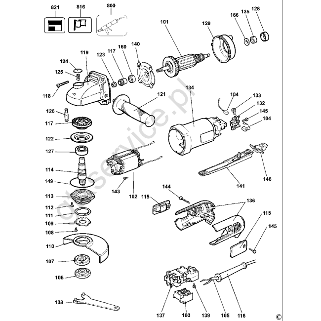 Angle grinder - DEWALT DW806 Typ 6 - (rysunek techniczny)
