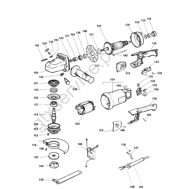 Angle grinder - DEWALT                                    DW841                                Typ 1 - (rysunek techniczny)
                                