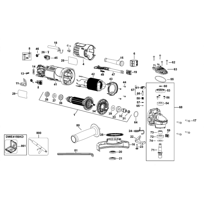 Angle grinder - DEWALT DWE4157 Typ 1 - (rysunek techniczny)
